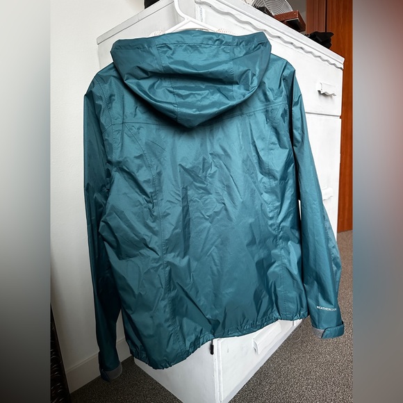 Eddie Bauer weather edge packable rain jacket. Women’s size large, color teal. - Picture 6 of 12
